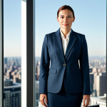 PC와 콘솔 FPS의 차이점 - **

A professional businesswoman in a modest, tailored business suit, standing confidently in a mode...